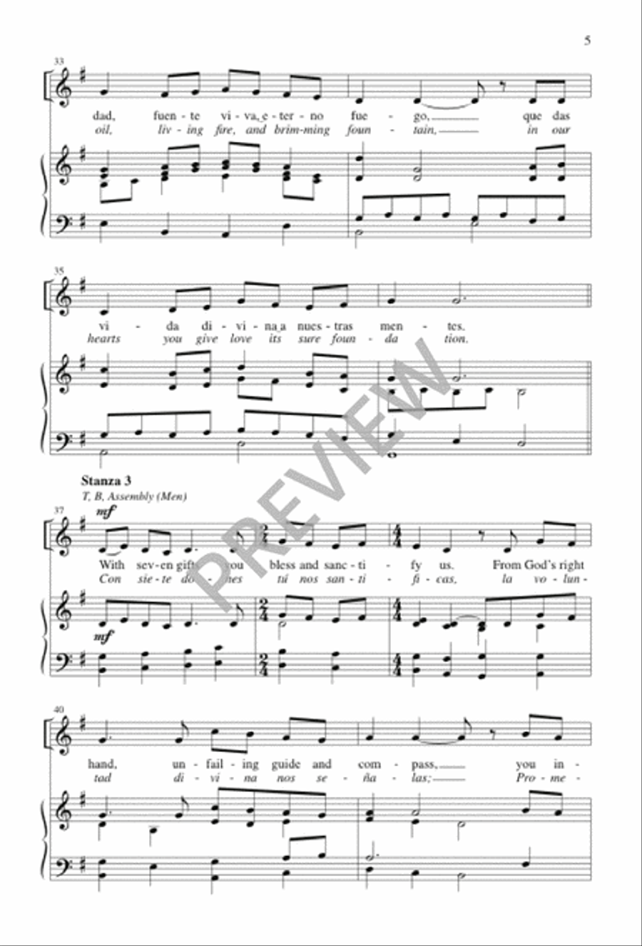Ven, Creador, Espíritu Divino / Come, Spirit Blest, Creator God 4-Part scores gallery preview page 5