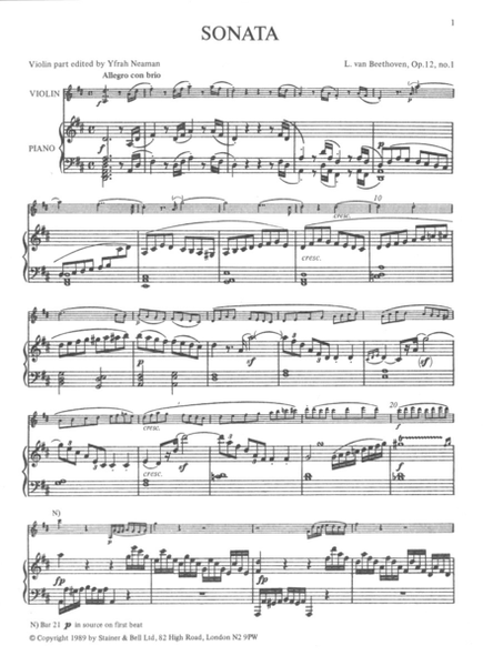 Sonata in D, Op. 12, No. 1 with Piano