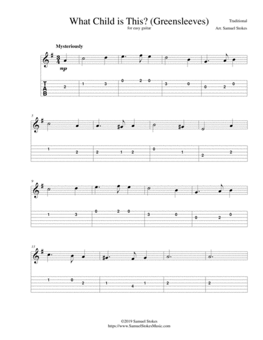 What Child is This? (Greensleeves) - for easy guitar with TAB image number null