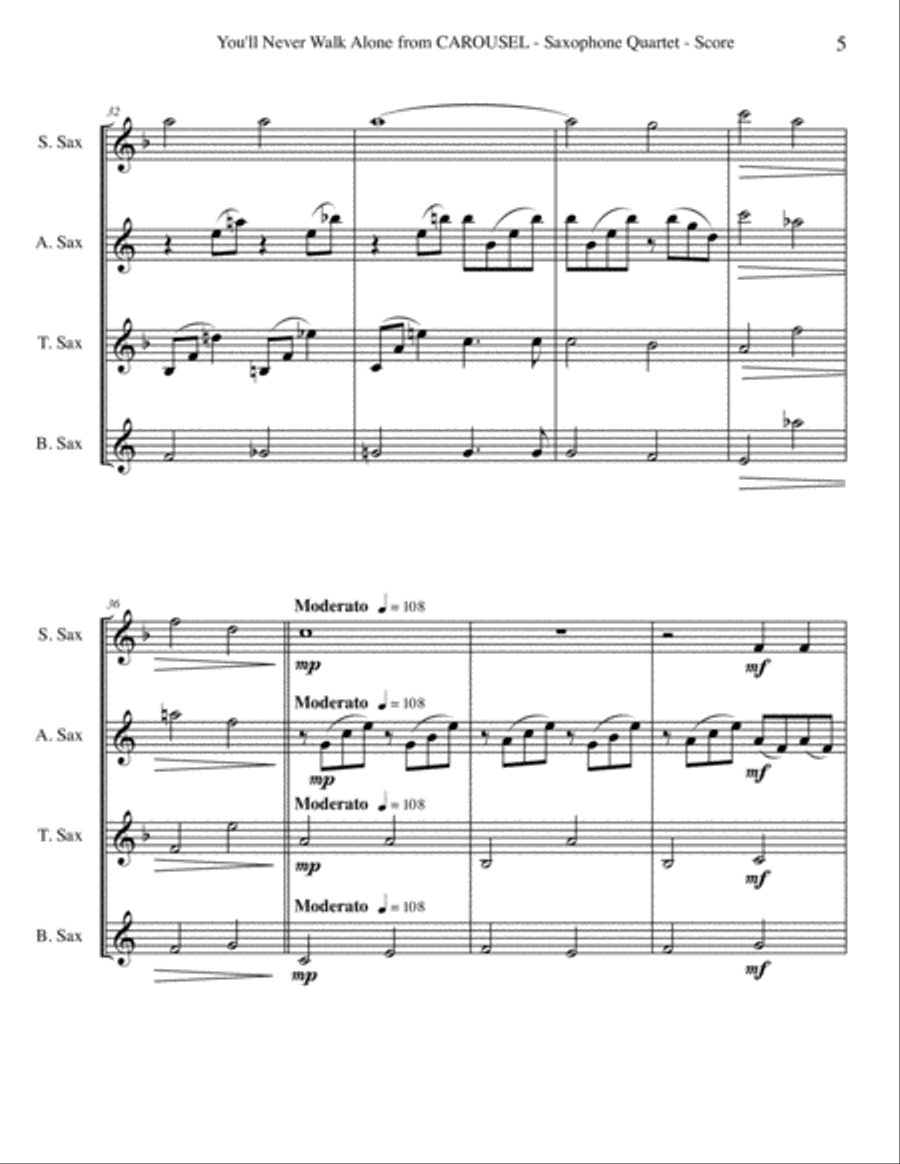 You'll Never Walk Alone Woodwind Quartet scores gallery preview page 5