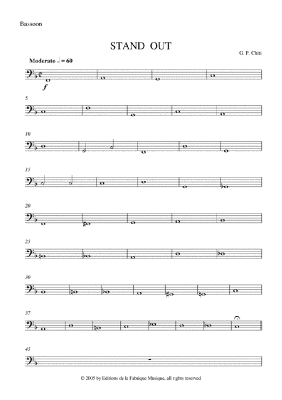 Gian Paolo Chiti: Standout for intermediate concert band: bassoon part Concert Band scores gallery preview page 1