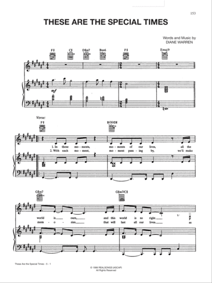 These Are The Special Times Piano, Vocal, Guitar scores gallery preview page 1