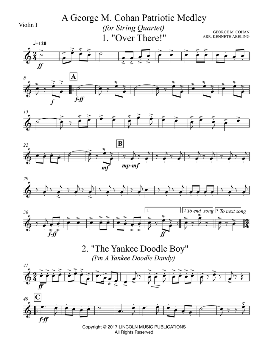 A Patriotic Medley by George M. Cohan (for String Quartet) String Quartet scores gallery preview page 6