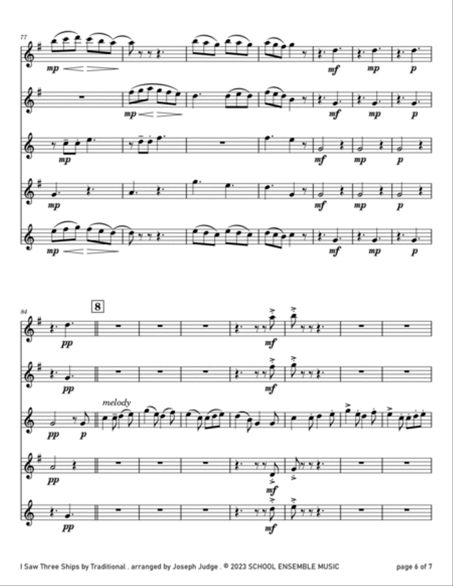 I Saw Three Ships for Saxophone Quartet in Schools Saxophone Quartet scores gallery preview page 6