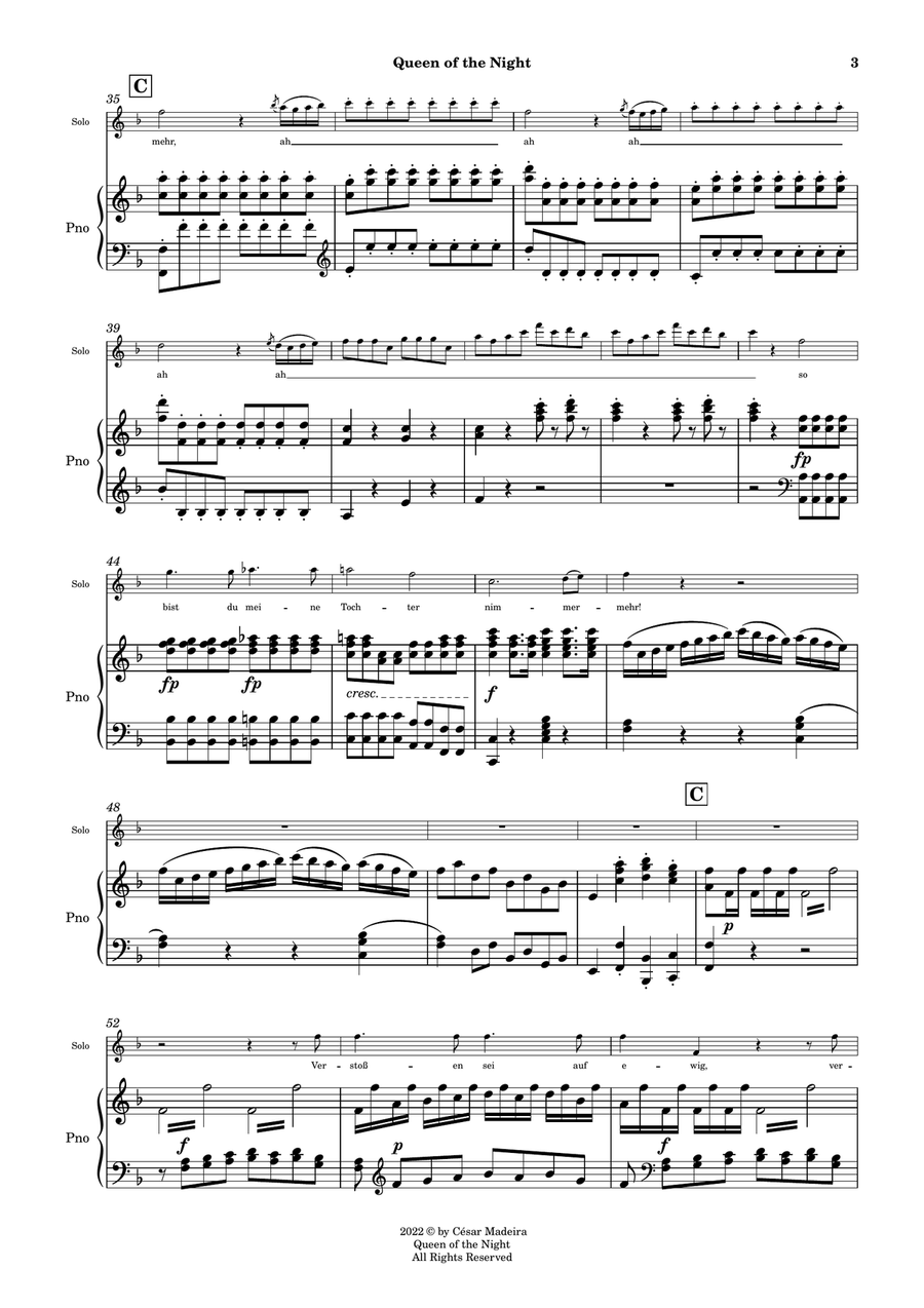Queen of the Night Aria - Voice and Piano - Original Key (Full Score and Parts) Piano, Vocal scores gallery preview page 4