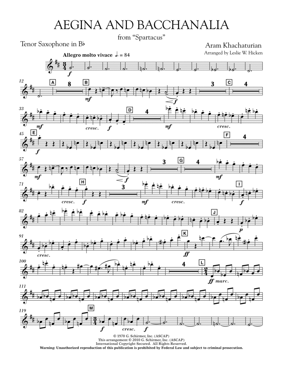Aegina and Bacchanalia (from Spartacus) - Bb Tenor Saxophone Tenor Saxophone scores gallery preview page 1