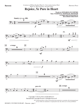 Book cover for Rejoice, Ye Pure In Heart (arr. Heather Sorenson) - Bassoon
