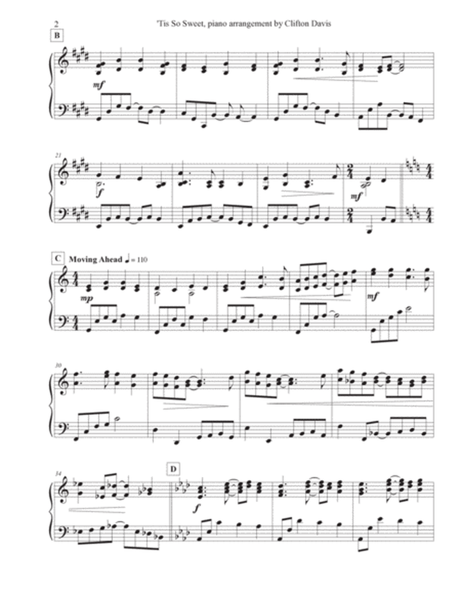 'Tis So Sweet (trad. hymn arranged for intermediate piano solo by Clifton Davis, ASCAP) image number null