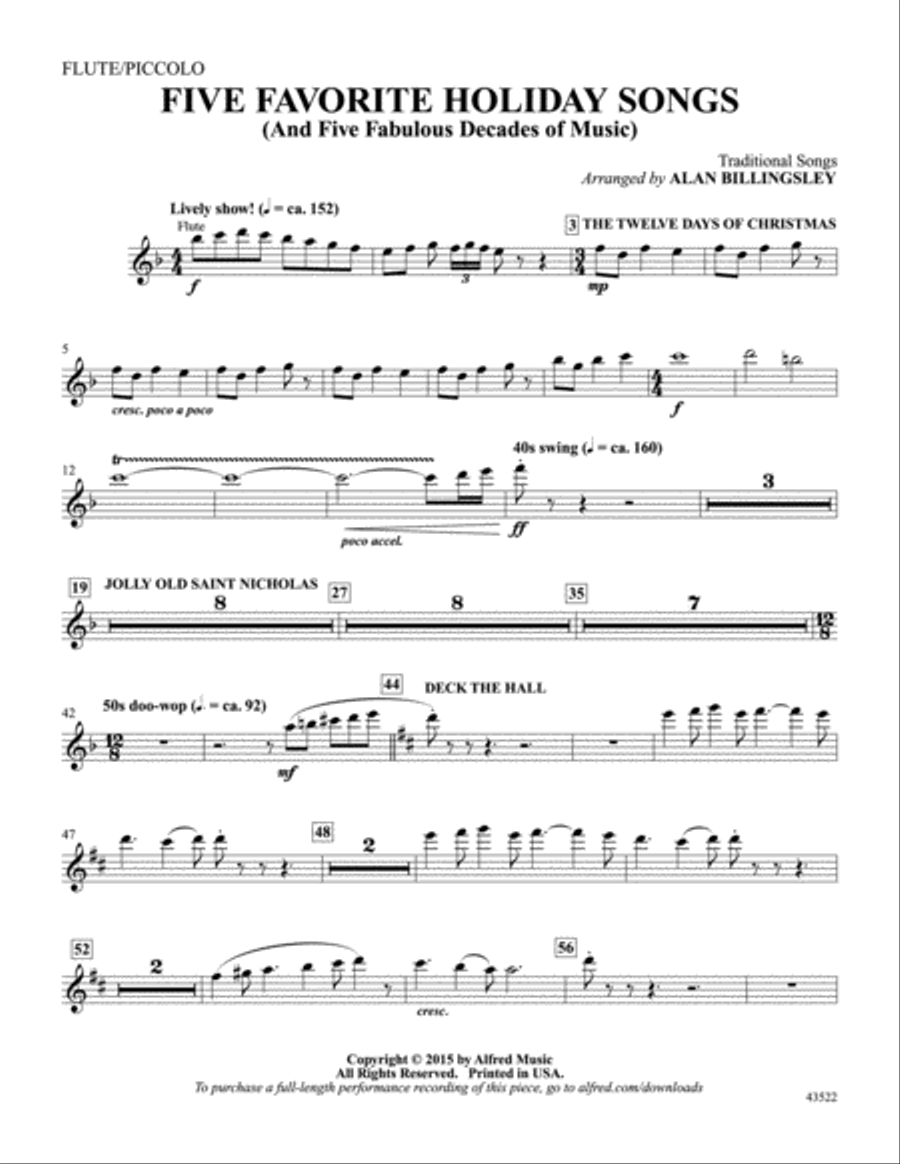 Five Favorite Holiday Songs: Flute/Piccolo Piccolo scores gallery preview page 1