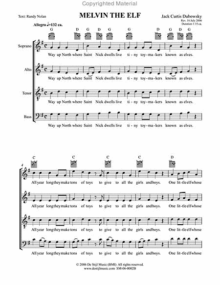 Melvin the Elf (SATB) by Jack Curtis Dubowsky Choir - Sheet Music