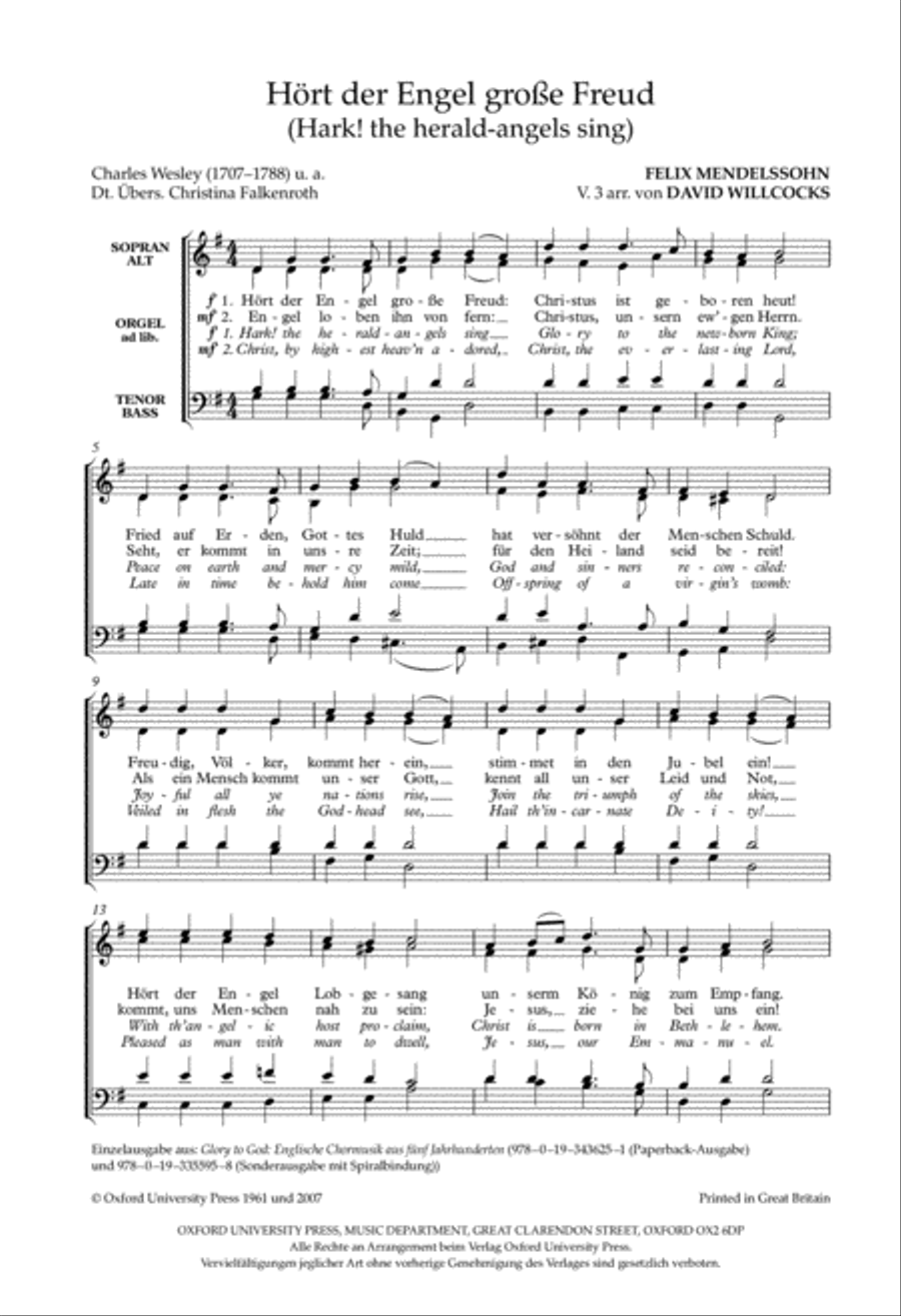Hort der Engel grosse Freud (Hark! the herald-angels sing) 4-Part scores gallery preview page 2
