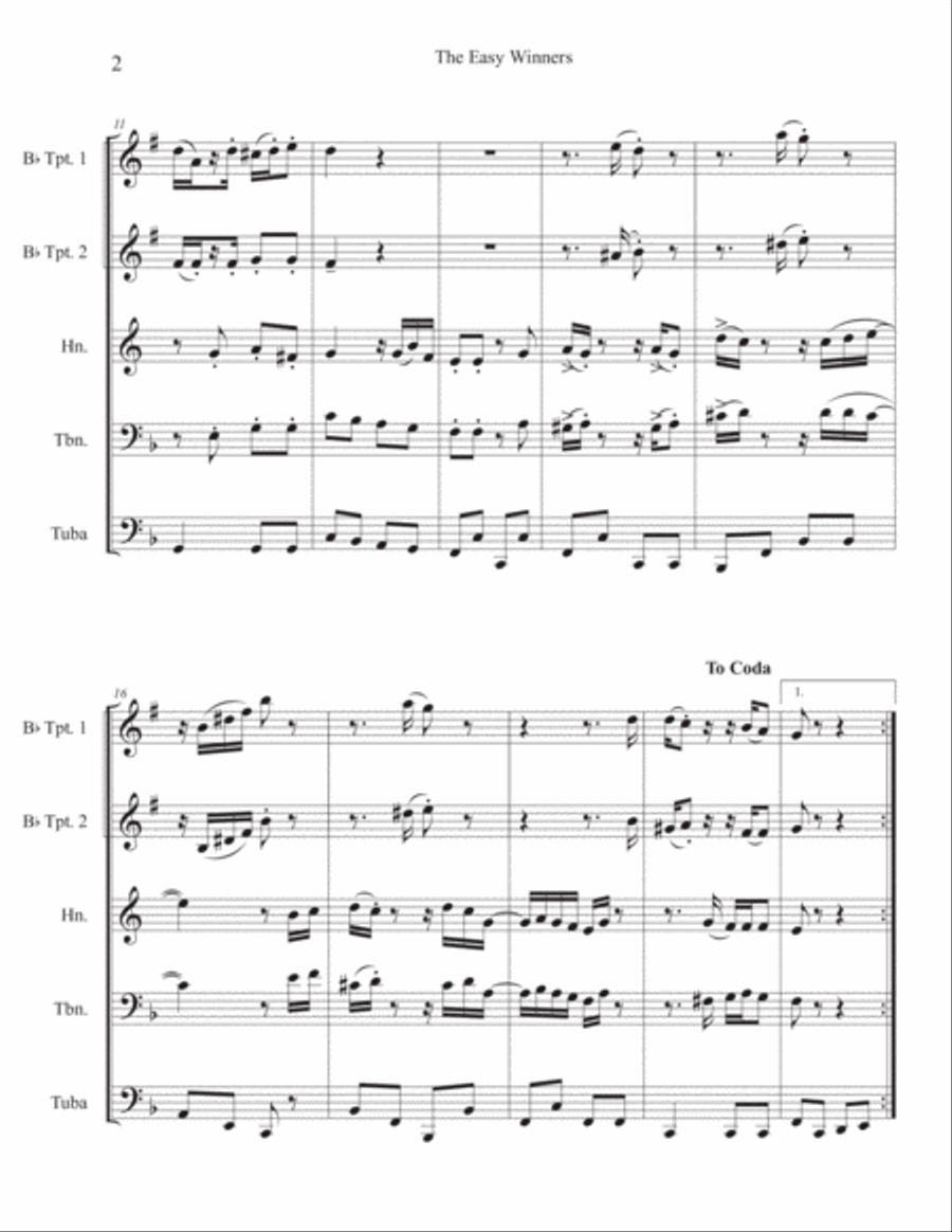The Easy Winners Rag - Full Score Brass Quintet scores gallery preview page 2