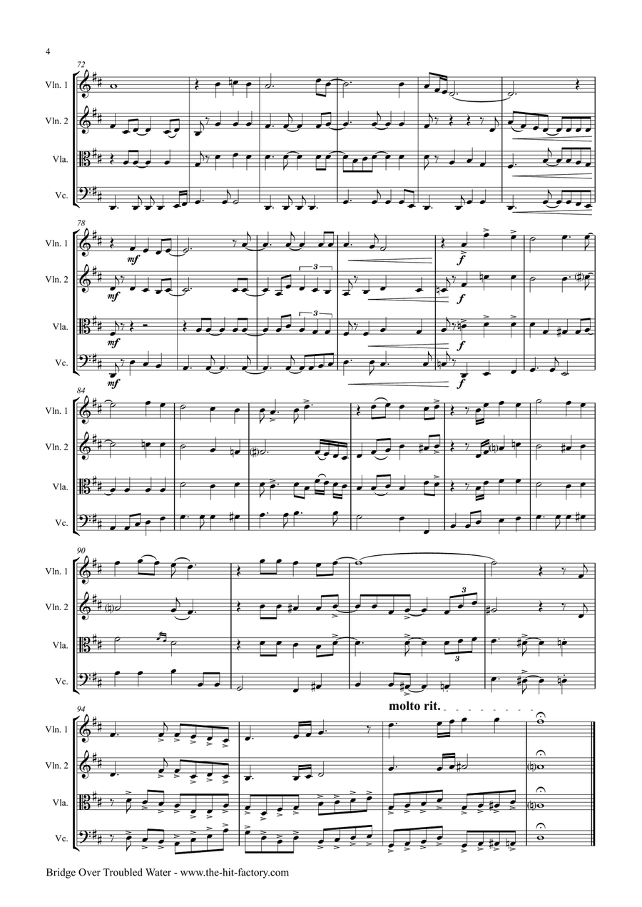 Bridge Over Troubled Water String Quartet scores gallery preview page 4