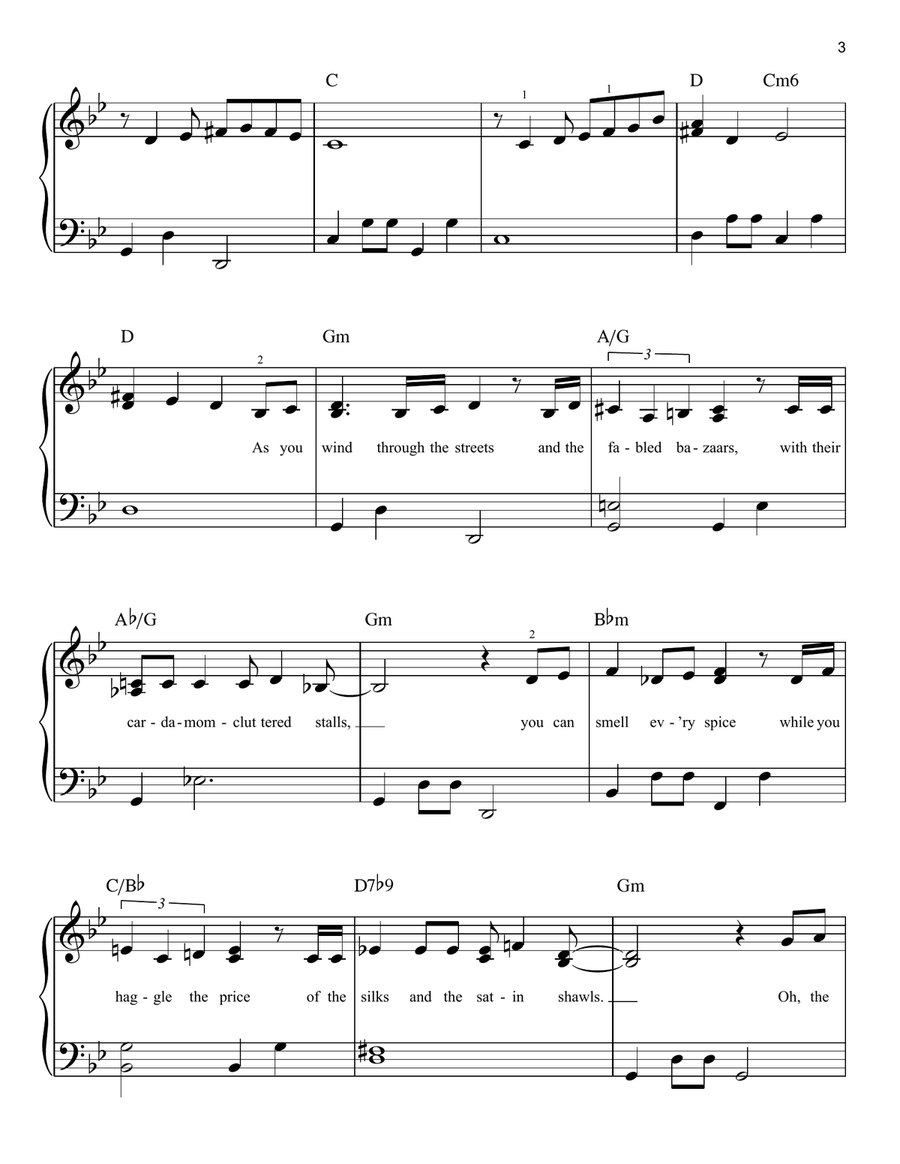 Arabian Nights (2019) (from Disney's Aladdin) Easy Piano scores gallery preview page 3