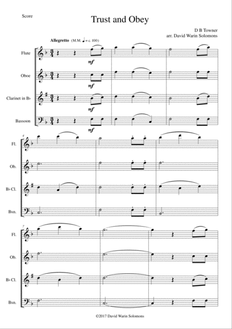 Trust and Obey for wind quartet Woodwind Quartet scores gallery preview page 1