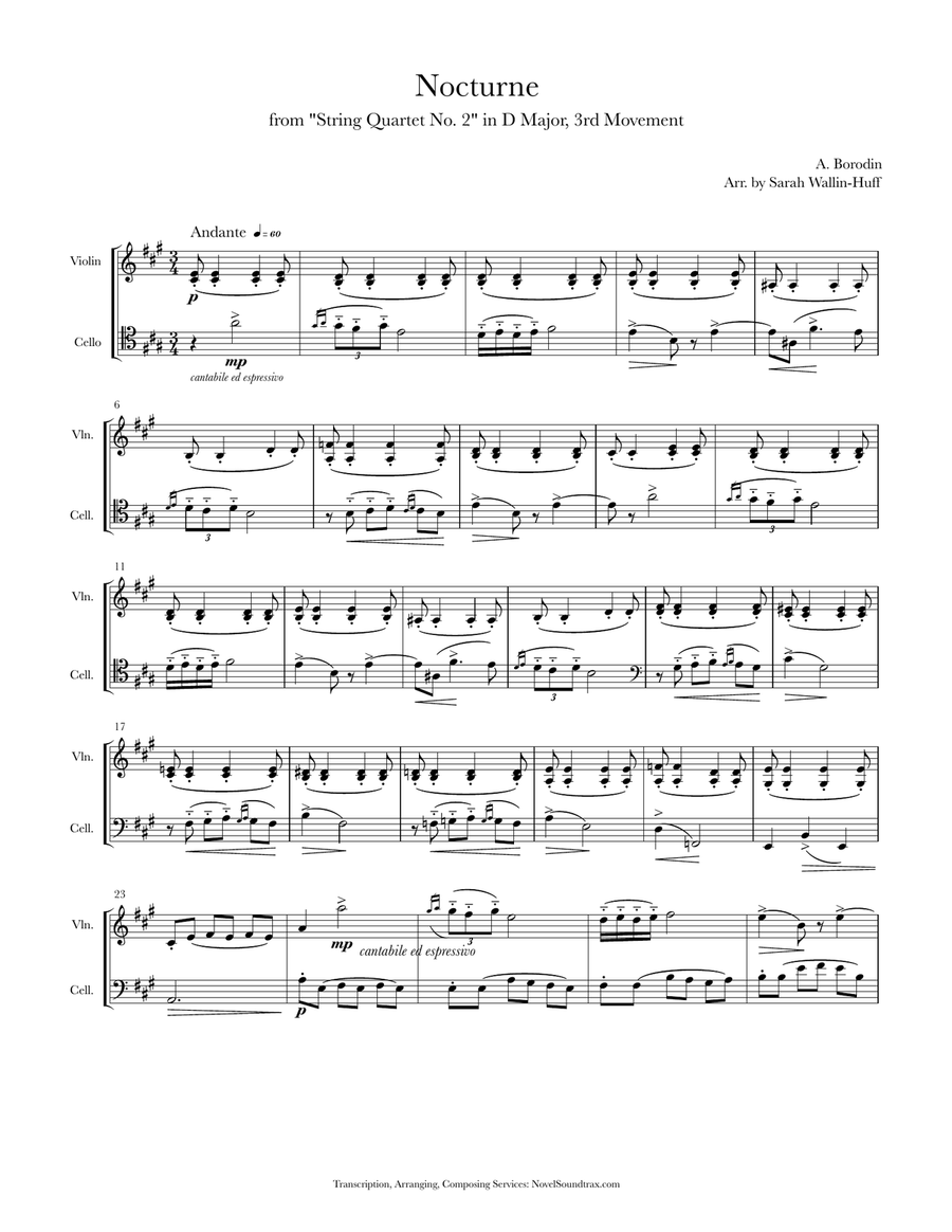 Borodin Nocturne (for Violin/Cello Duo) String Duet scores gallery preview page 1