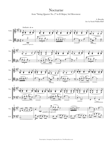 Borodin Nocturne (for Violin/Cello Duo) image number null