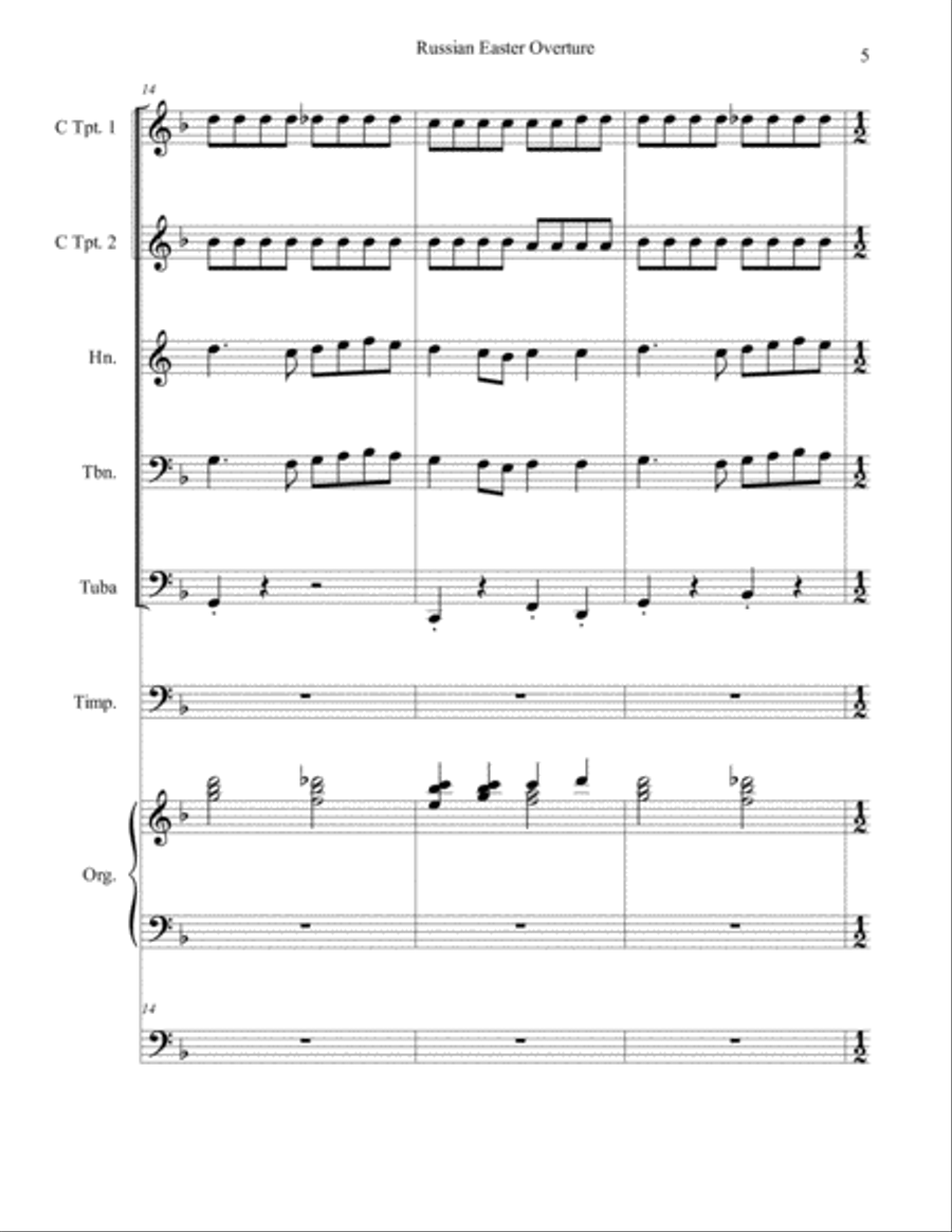 Russian Easter Overture (Brass Quintet, Tympani and Organ) Small Ensemble scores gallery preview page 6