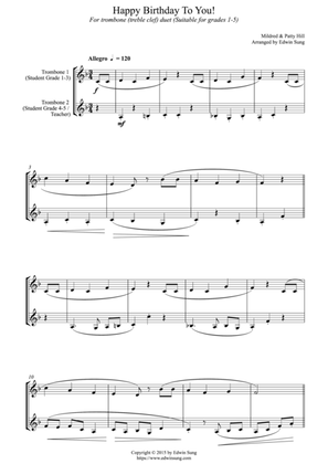 Happy Birthday To You! (for trombone duet (treble clef) duet, suitable for grades 1-5)