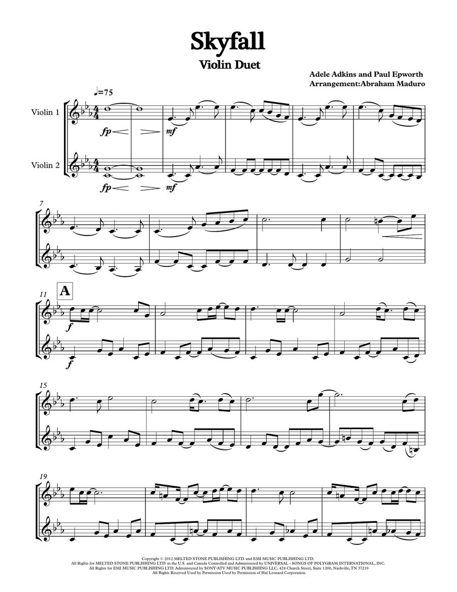 Skyfall String Duet scores gallery preview page 1