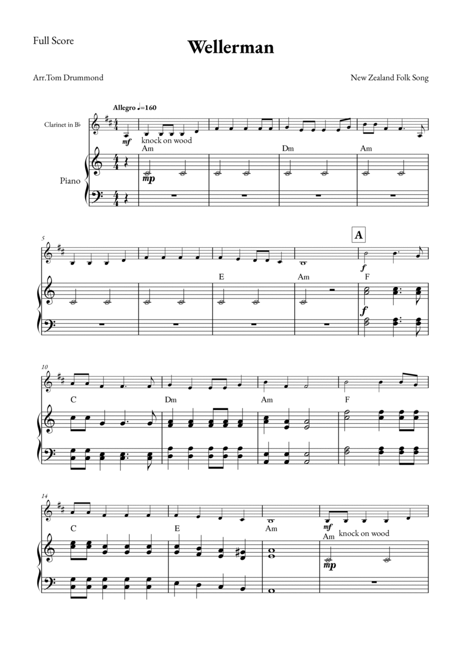 Wellerman B-Flat Clarinet scores gallery preview page 1