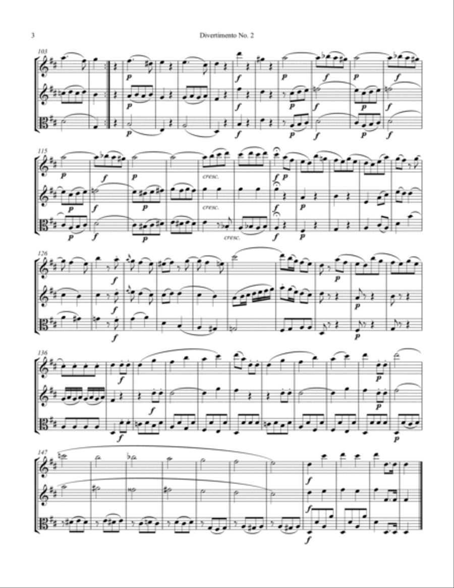 Rondo from Divertimento No. 2, KV 439b for string trio (vln 1, vln 2, vla) String Trio scores gallery preview page 3
