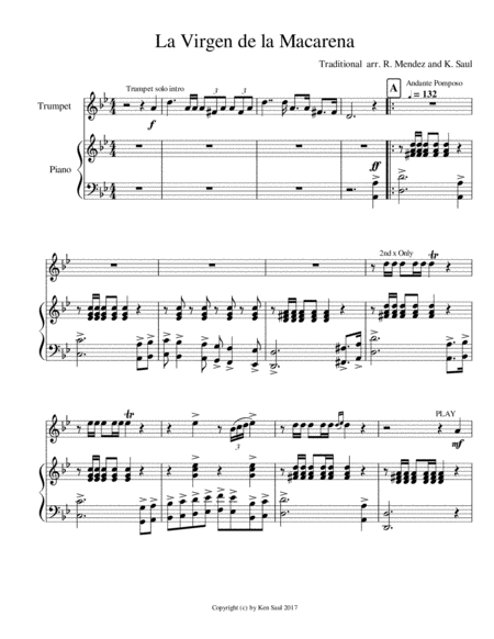 La Virgen de la Macarena for Trumpet (Bb or Eb) and Piano