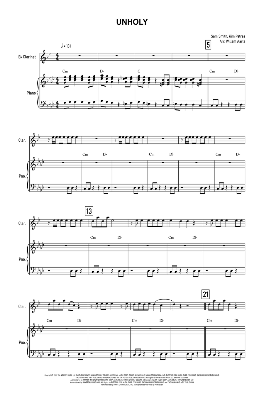 Unholy B-Flat Clarinet scores gallery preview page 1