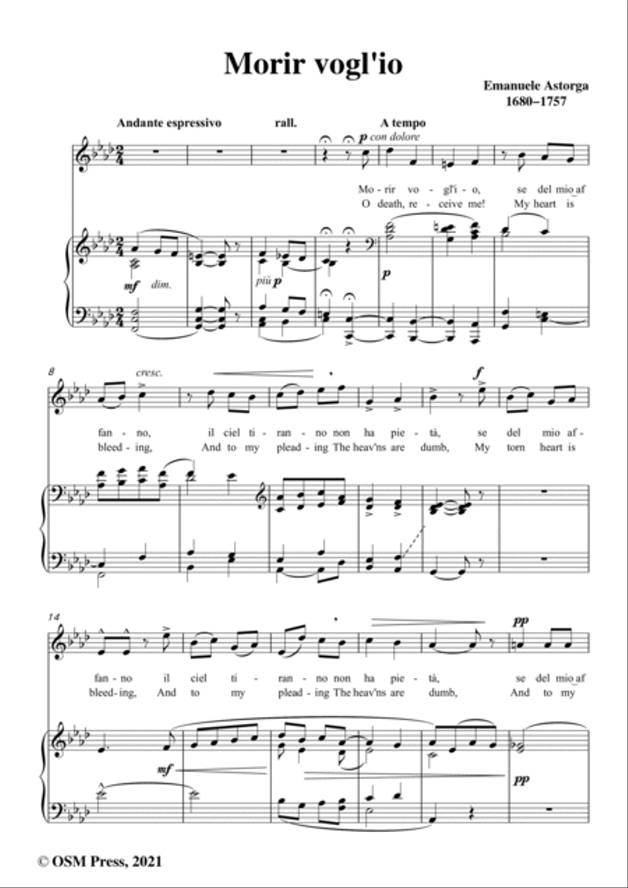 Astorga-Morir voglio,in A flat Major,for Voice and Piano Voice Solo scores gallery preview page 2