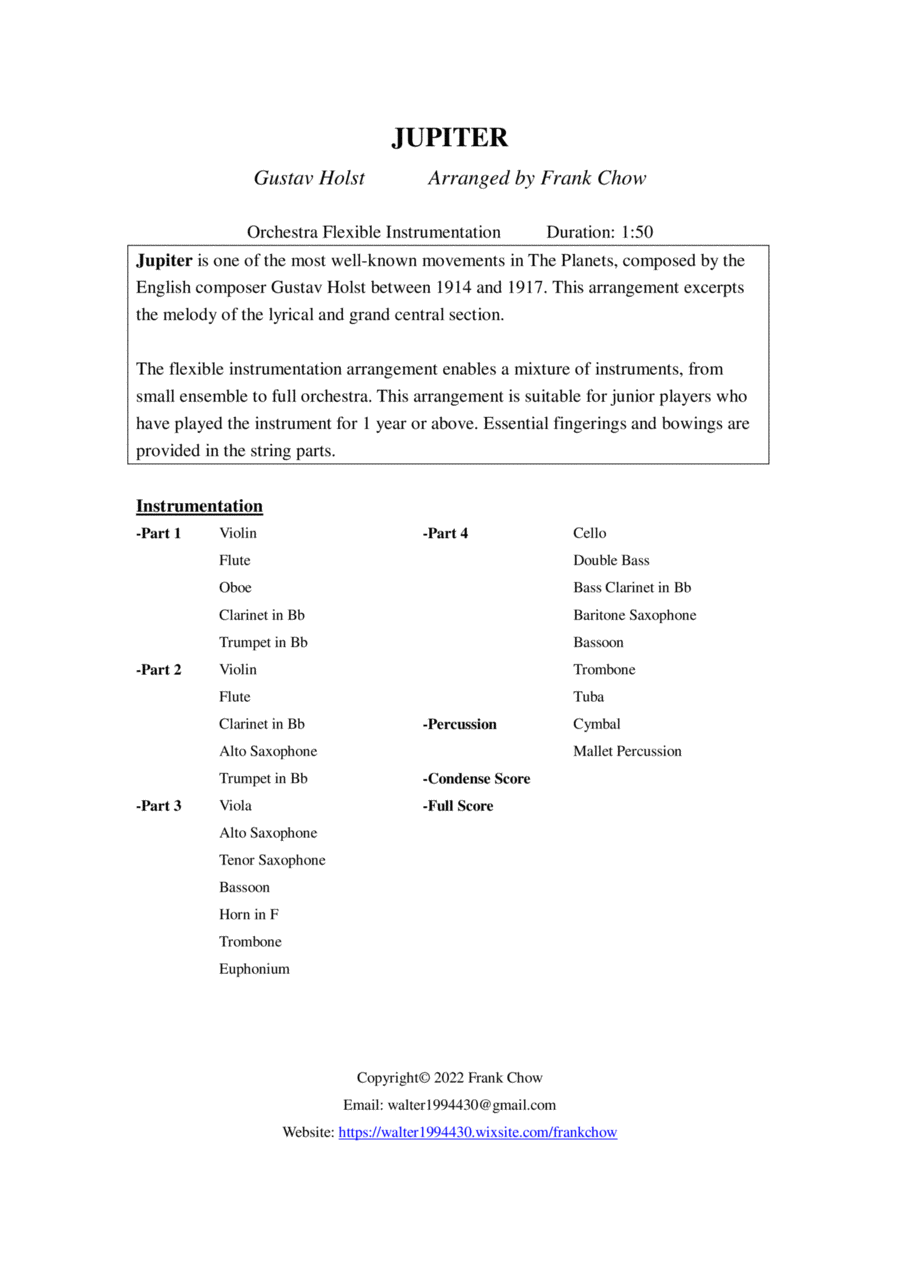 Jupiter: The Bringer Of Jollity Concert Band scores gallery preview page 1