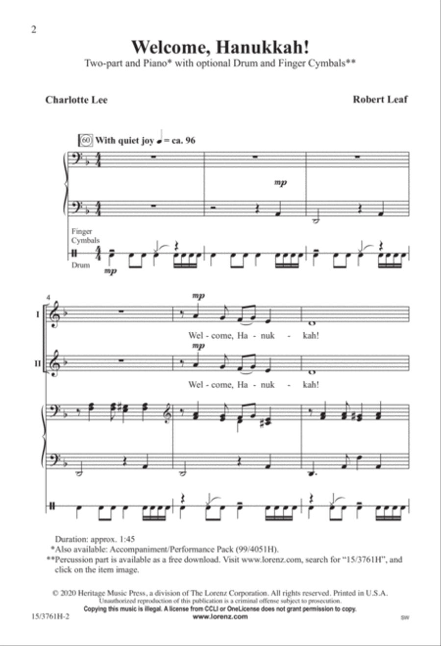 Welcome, Hanukkah! Welcome, Hanukkah! 2-Part scores gallery preview page 2
