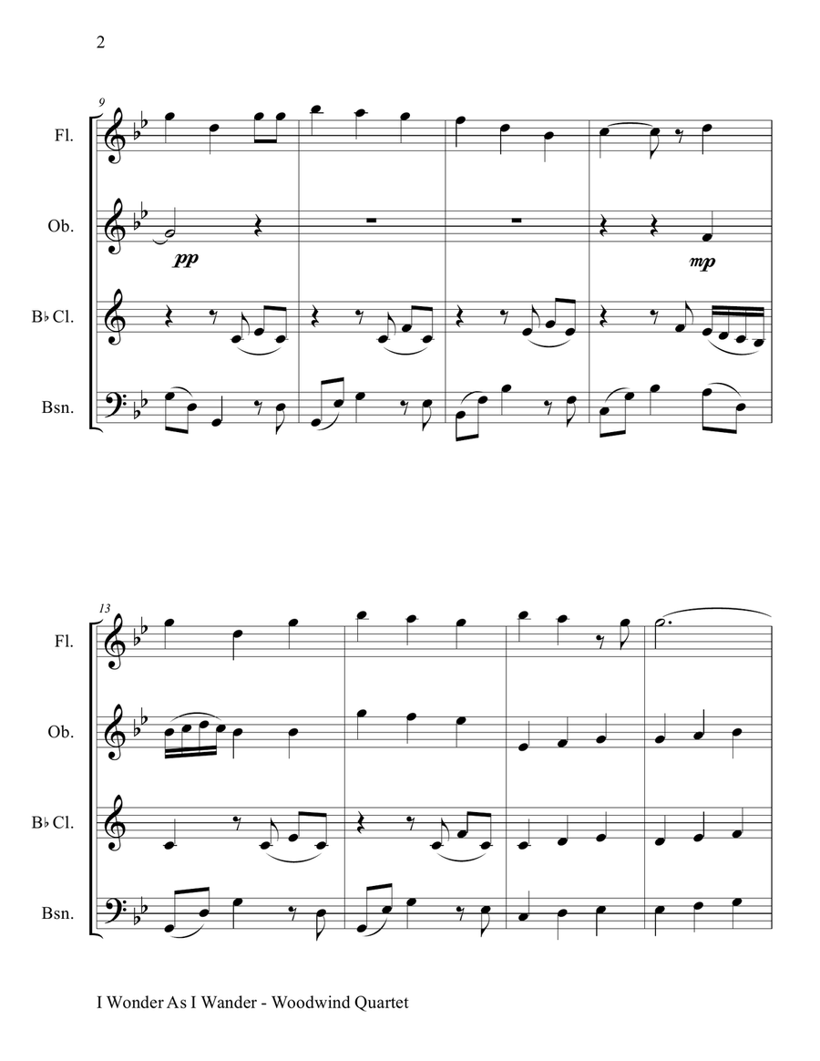 I Wonder As I Wander Woodwind Quartet scores gallery preview page 3