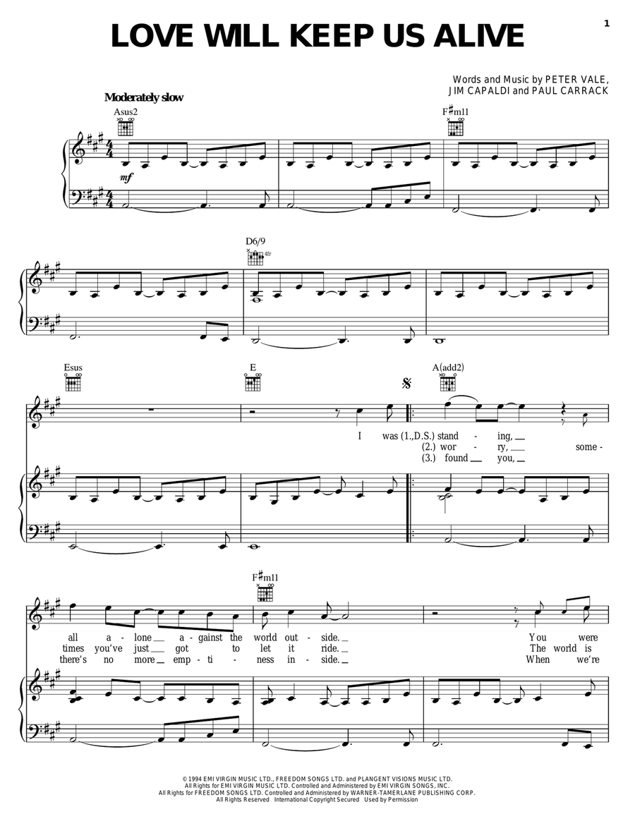 Love Will Keep Us Alive Piano, Vocal, Guitar scores gallery preview page 1