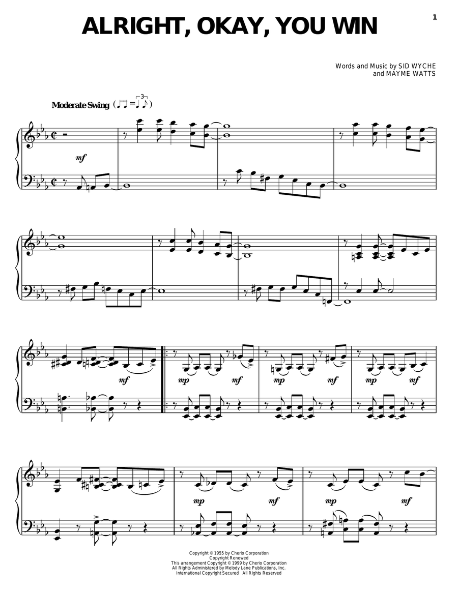 Alright, Okay, You Win Piano Solo scores gallery preview page 1