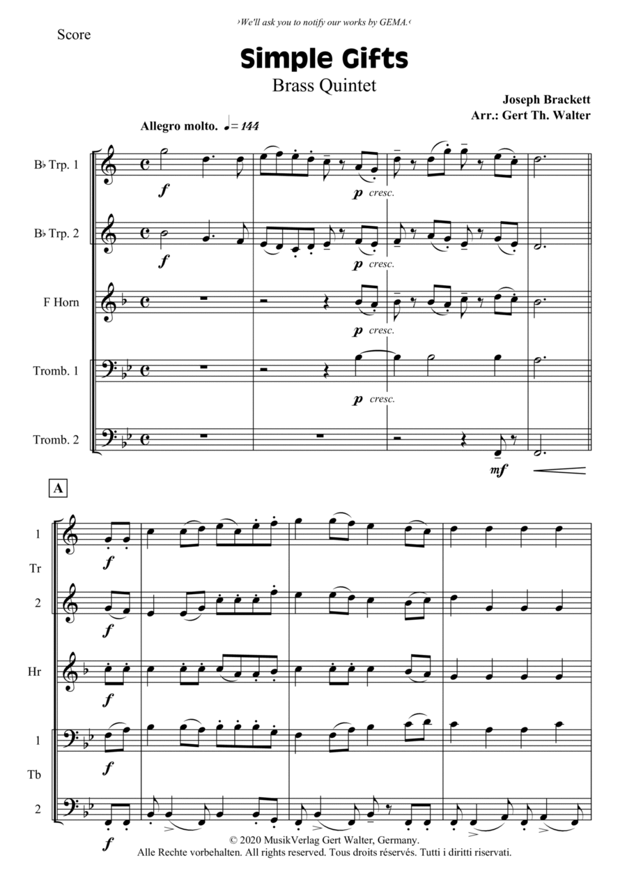 Simple Gifts Horn scores gallery preview page 1