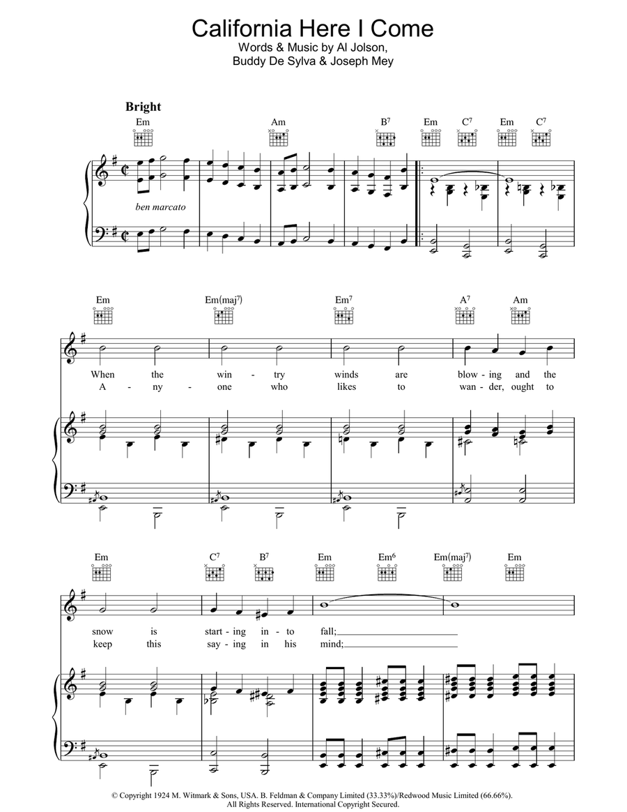 California Here I Come Piano, Vocal, Guitar scores gallery preview page 1