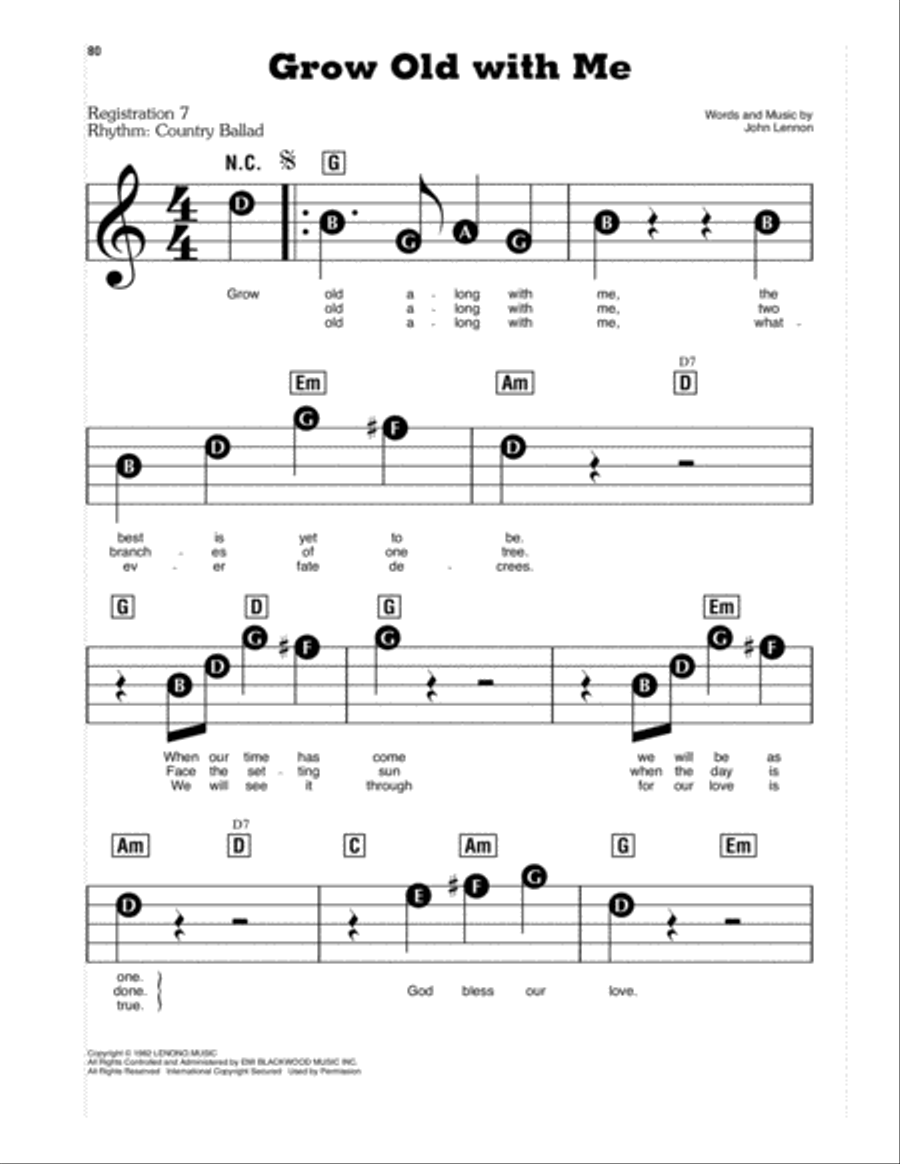 Grow Old With Me Electronic Keyboard scores gallery preview page 1