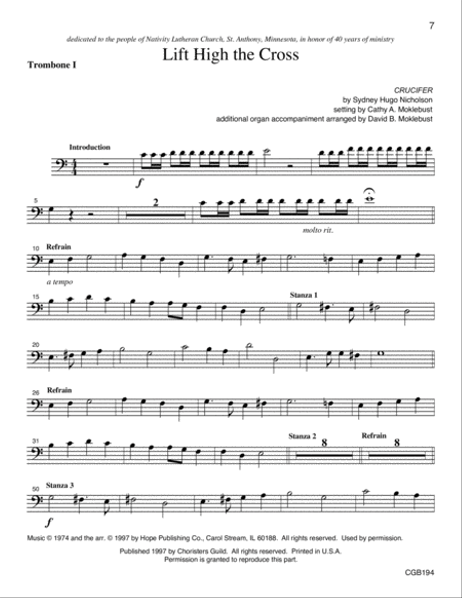 Lift High the Cross with Brass Parts Full Score Handbell Choir scores gallery preview page 4