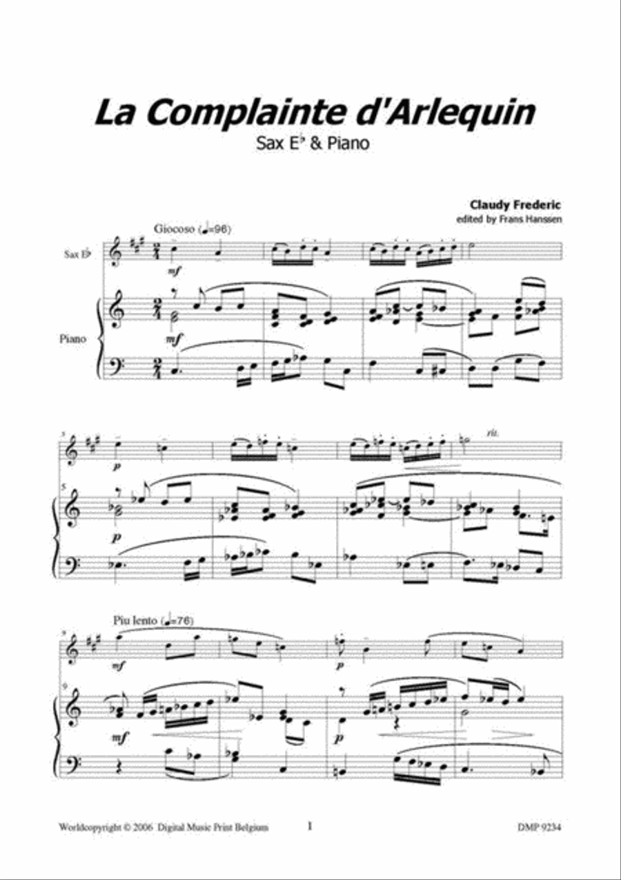 La Complainte D'Arlequin Alto Saxophone scores gallery preview page 2
