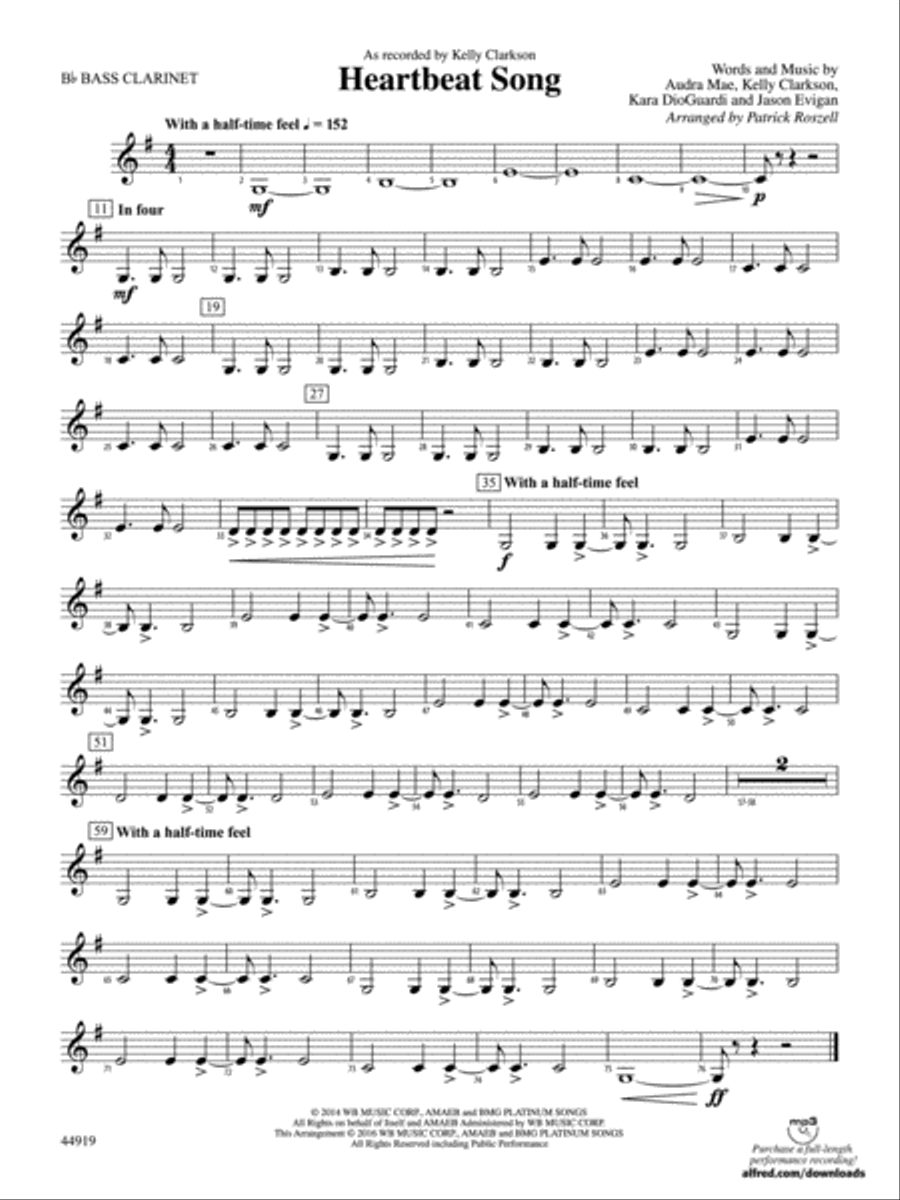 Heartbeat Song: B-flat Bass Clarinet Concert Band scores gallery preview page 1