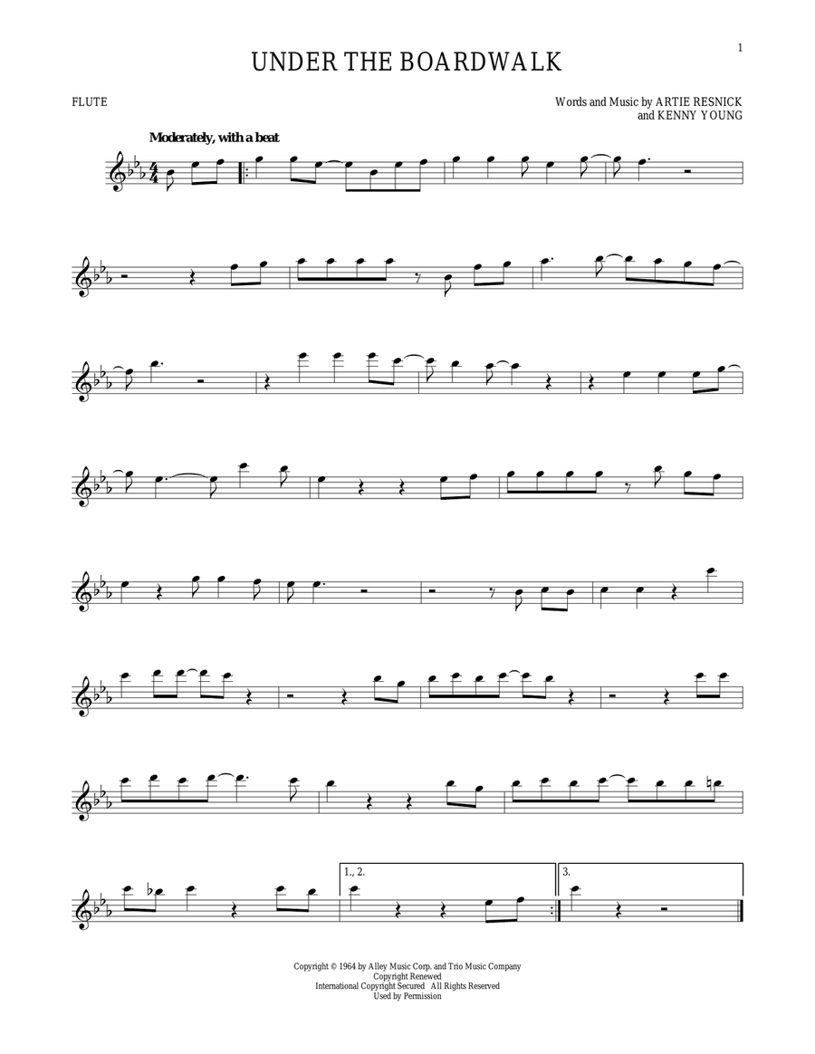 Under The Boardwalk Flute Solo scores gallery preview page 1