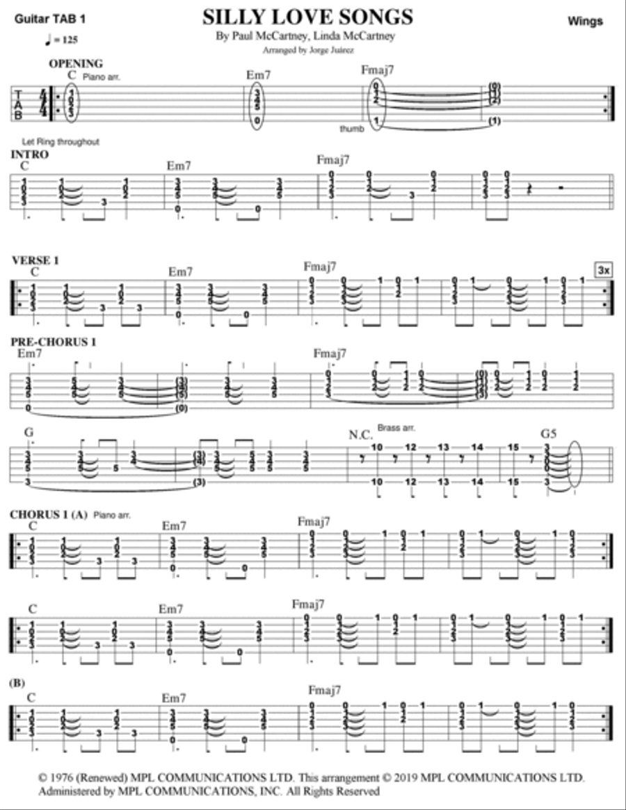 Silly Love Songs Guitar Tablature scores gallery preview page 1