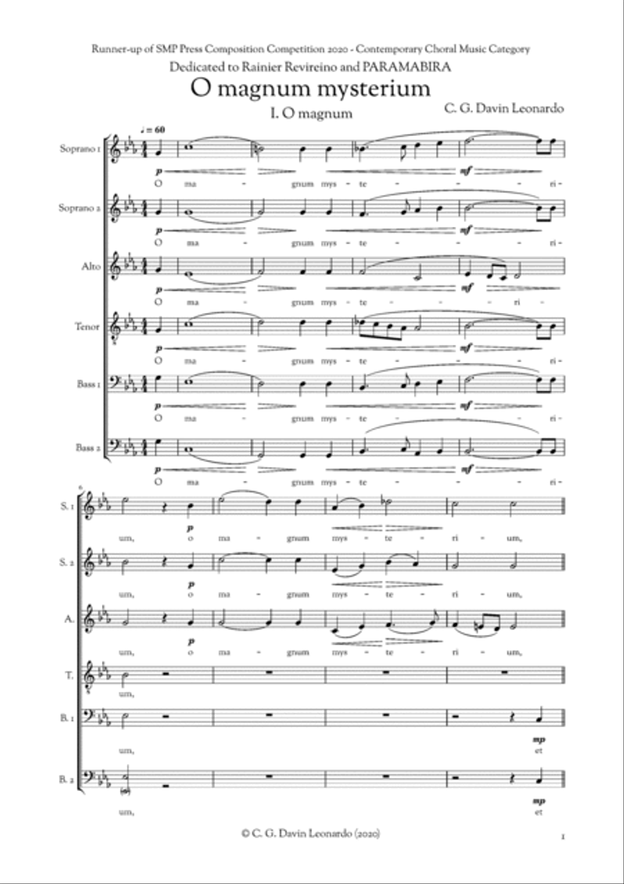O magnum mysterium - acapella 3 movements choral music Divisi scores gallery preview page 3
