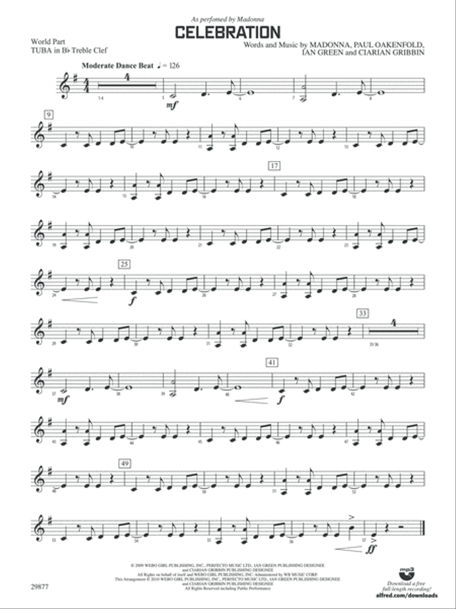 Celebration: (World Part) B-flat Tuba T.C. Concert Band scores gallery preview page 1