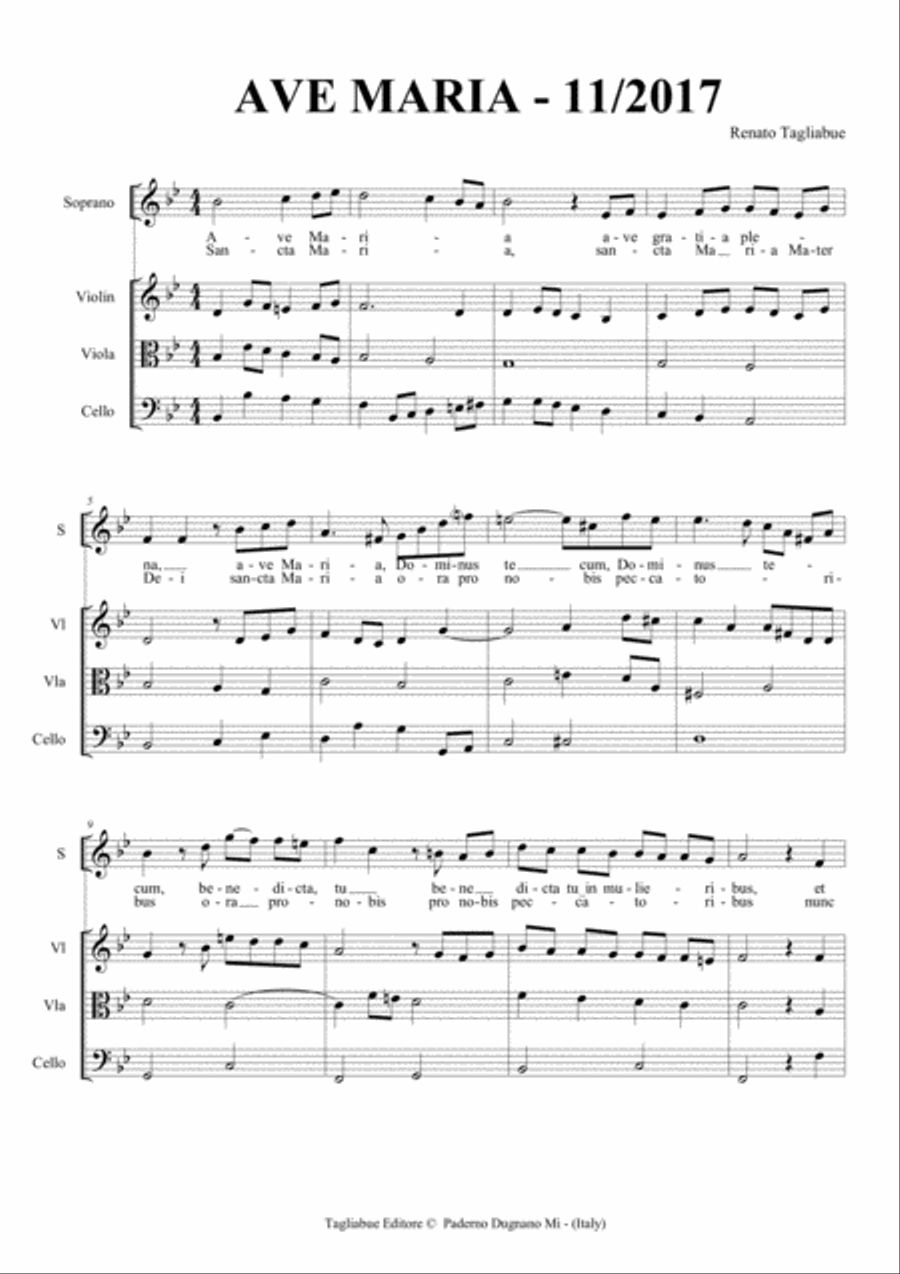 AVE MARIA - Tagliabue - 11-2017 - For Soprano/Tenor and String Trio Small Ensemble scores gallery preview page 2