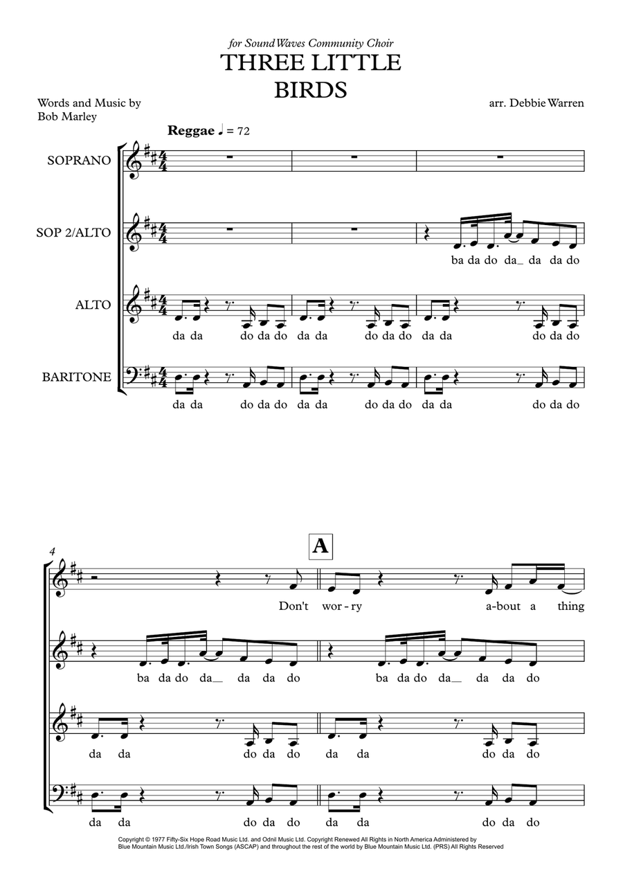 Three Little Birds 4-Part scores gallery preview page 2