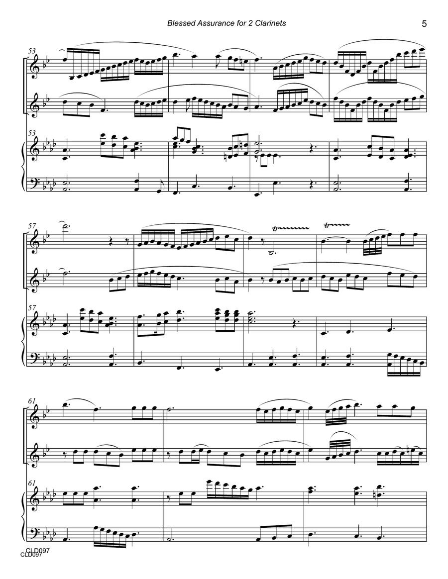 BLESSED ASSURANCE - CLARINET DUET with optional Piano Accompaniment Clarinet Duet scores gallery preview page 5