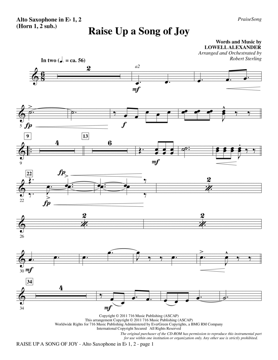Raise Up A Song Of Joy - Alto Sax 1-2 (sub. Horn 1-2)