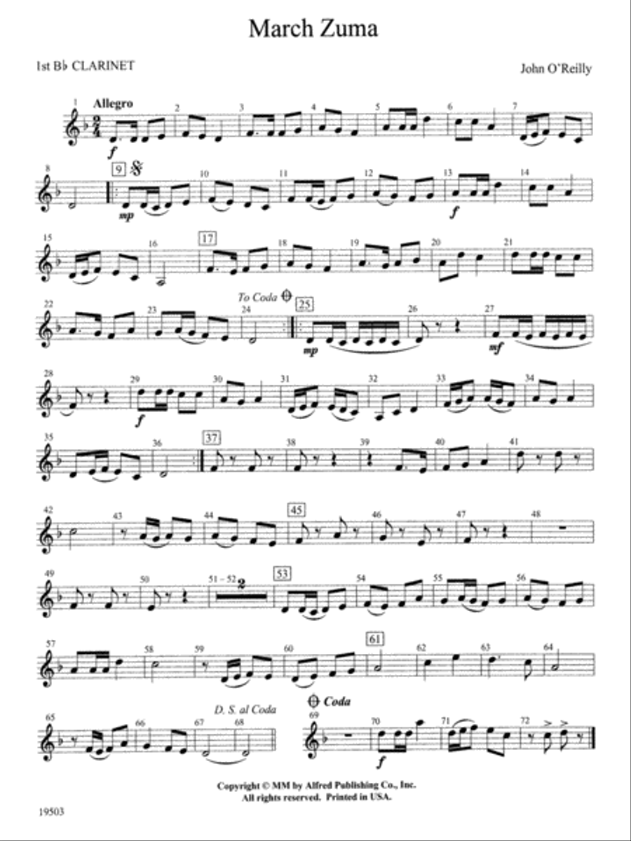 March Zuma: 1st B-flat Clarinet Concert Band scores gallery preview page 1