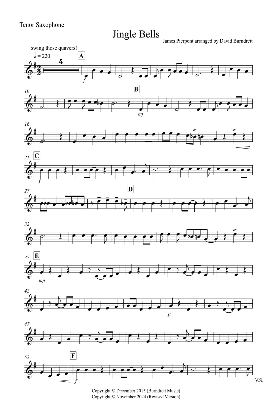 Jingle Bells (Jazzy Style!) for Tenor Saxophone and Viola Duet Tenor Saxophone scores gallery preview page 4
